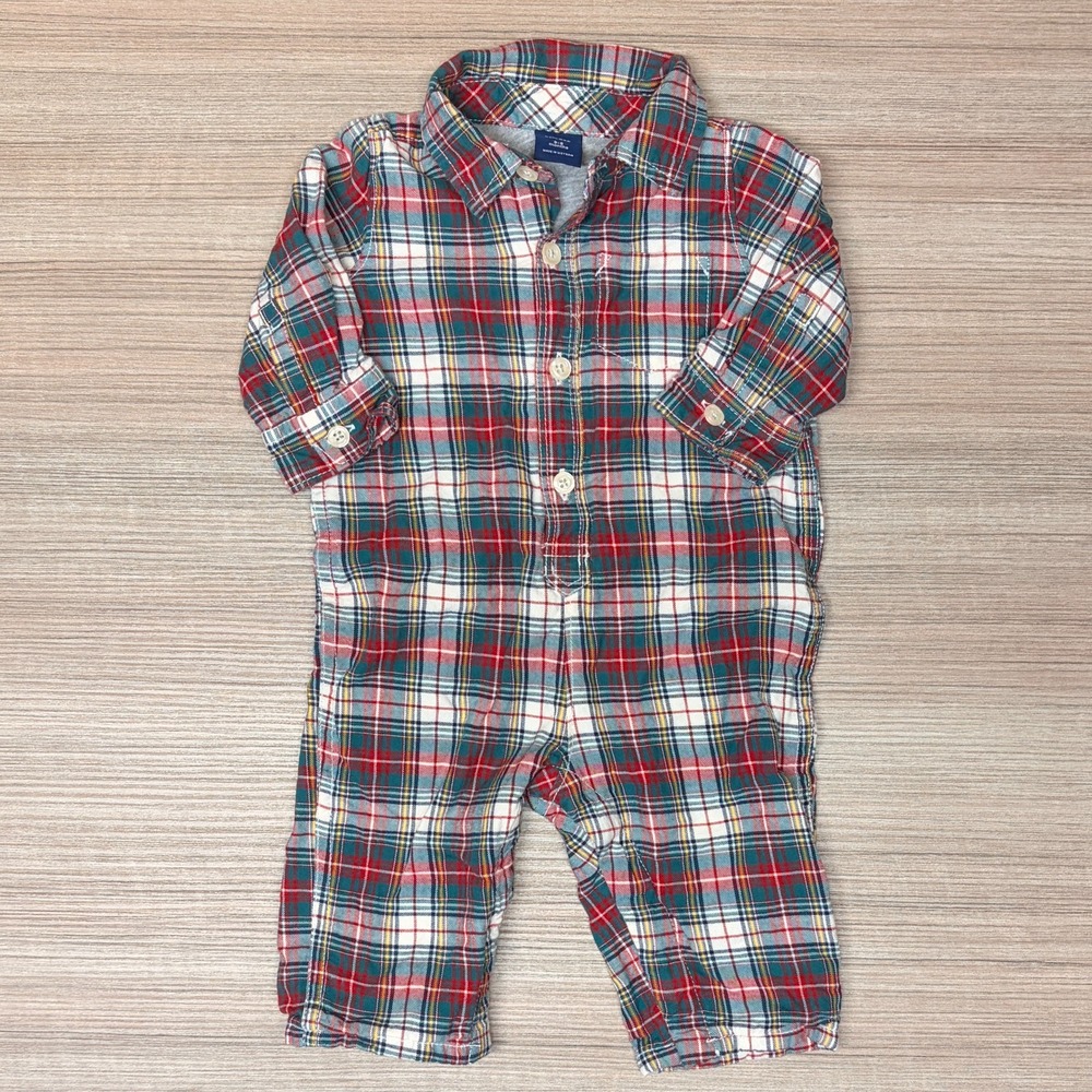 Baby Gap Tartan Plaid One Piece Romper 3-6M Jersey Lined Christmas Preppy